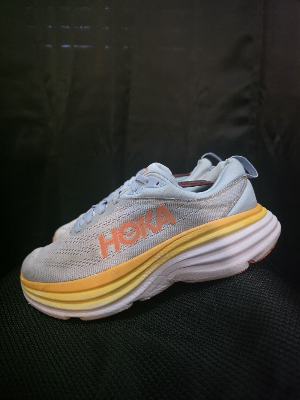 HOKA  Bondi 8 Neutral Gray and Yellow Running Shoes
